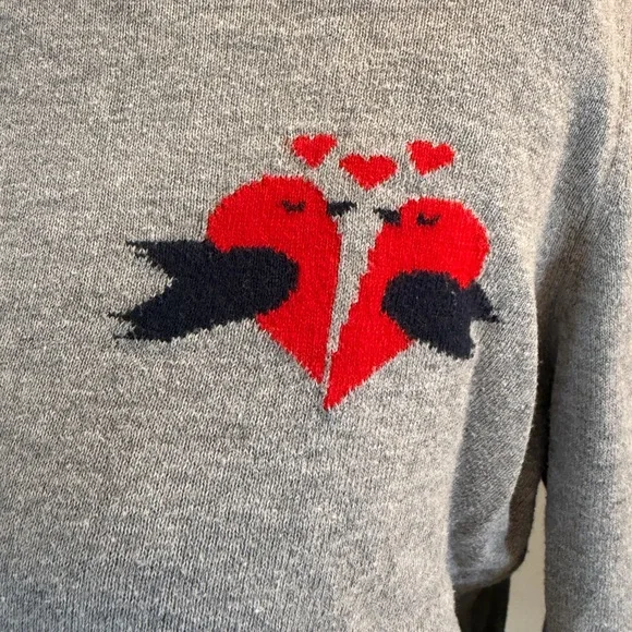 Gray Banana Republic Sweater with Red and Black Love Bird Design. - Picture 2 of 5